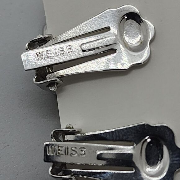 Weiss Black Diamond Rhinestone Necklace, Clip Earrings Rhodium Plating Vintage - Picture 11 of 16